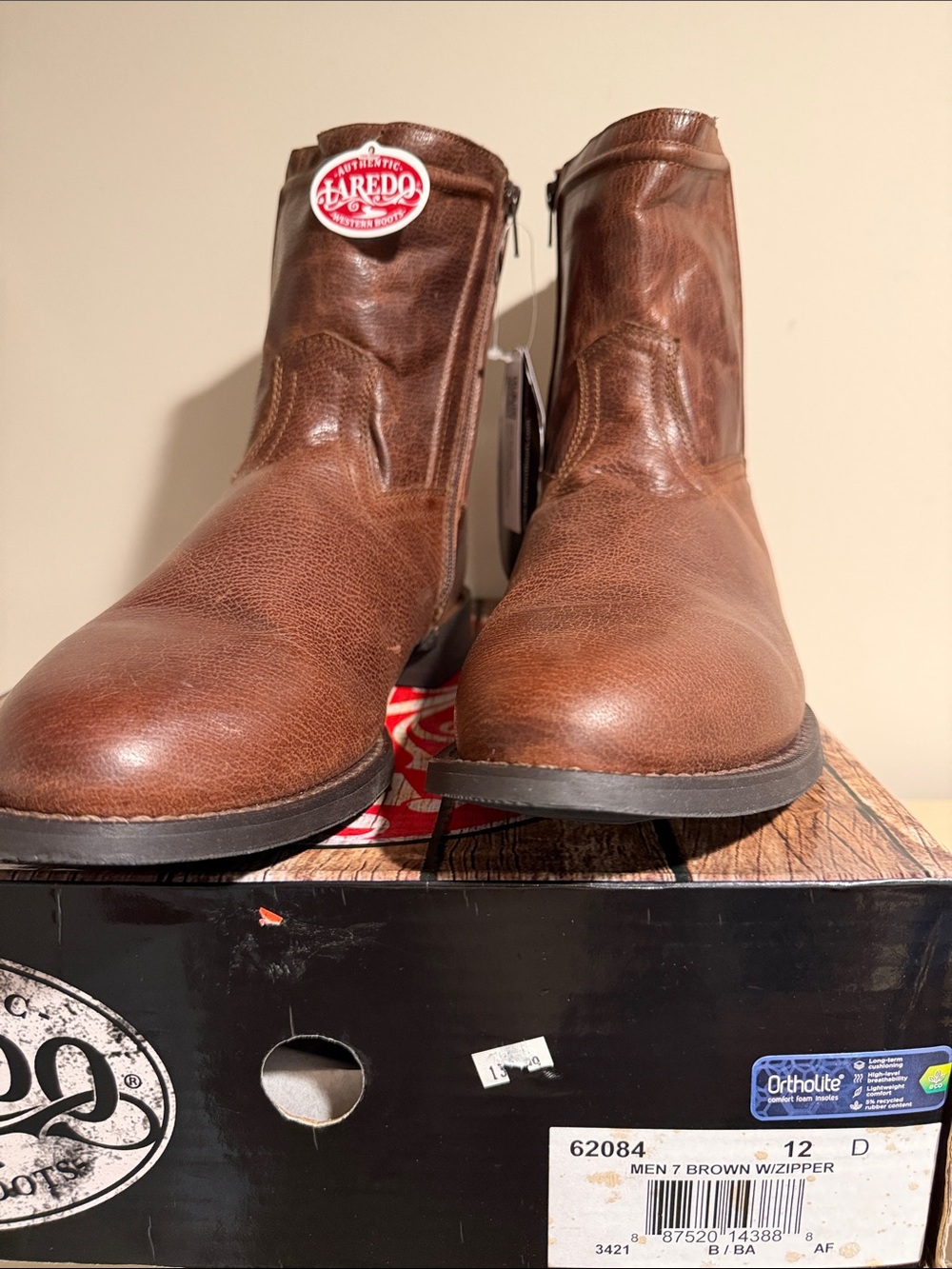 Laredo Men’s Brown Leather Zip-Front Cowboy Boots